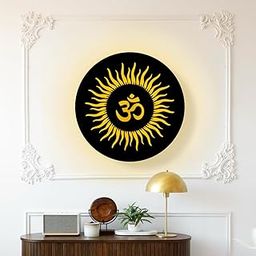 PY Creation LED Wall Decor Scenery Light Decoration 12 inch,Mandir for Home Temple for Home and Office Decor Home LED Frame Wall lamp MDF,Jali for mandir Light puja Room Decor (OM-3)-image-90