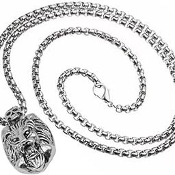Rock Biker Jewellery Animal King Lion Around Teeth Skull Head Silver Stainless Steel Pendant Necklace Chain-image-44