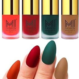 MI FASHION Velvet Matte Nail Polish Combo Pack Trendy And Stylish Colours 9.9ml Orange, Tomato Red, Dark Green, Dark Nude (Pack Of-4)-image-95