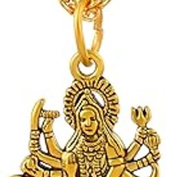 Goddess Shera Wali Durga Ma on Tiger Brass Gold Plated Pendant Locket Along With Chain Necklace For Mens & Women-image-28