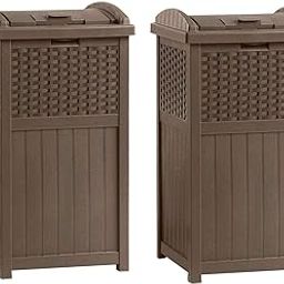 Suncast GHW1732 Home Outdoor Patio Resin Wicker Trash Can Hideaway (2 Pack)-image-13