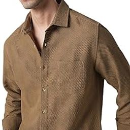 Mens Coffee Brown Jacquard Diagonal Striped Shirt | Premium Fabric & Elegant Design | Full Sleeves, Collar Neckline, Button Closure | Ideal for Casual & Smart Casual Occasions-image-68
