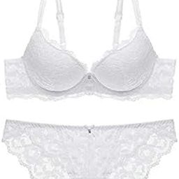 Women's Padded Underwired Push Up Lingerie Bralette Floral Lace 2 Pieces Push up Bra & Panties Set-image-4