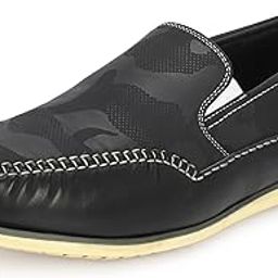 Men's Black Leather Moccasins Boat Shoes-19