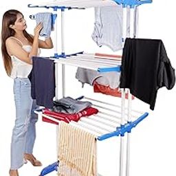 HOMACE Metal 3 Poll- Blue Colour Steel Clothes Drying Stand With Breaking Wheel System- For Balcony | Outdoor & Indoor (Kapde Sukhane Ka Stand)-picture-14
