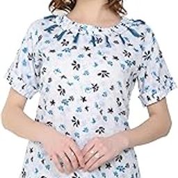 Women's Round Neck Rayon Flower Print Top (Free Size) (Blue-Black)-picture-13