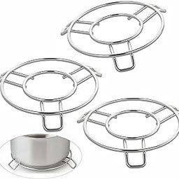 NAALSA - Sun 3pc Set Stainless Steel Round Trivet, Hot Pot Stand, Heavy Duty Steel Trivet for Hot Utensils, 3mm Rod Table Top Ring, Hot Pot Mat Stand for Kitchen Utensil Vessel Holder (Pack of 3)-23