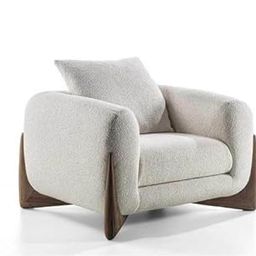 CRAFTCITY Modern 3-Seater Sofa, Boucle Fabric, Curved Arms, Walnut Wooden Legs, (Beige, 1 Seater)-image-27