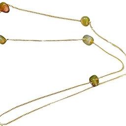 MANBHAR GROUP - Onyx Tumble Beads Face Mask Holder Strap Holder Cord Eyewear Necklace Retainer for Women Beaded Lanyard, Made in India, Holds Your Mask Around Your Neck 25" Long Gold Plated Chain-21