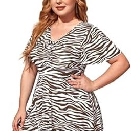 Plus Zebra Stripe Ruched Bikini Swimsuit - XL - 9XL-picture-52