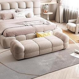 LEGACY OF COMFORT Prith Ottoman Bench with Armrest 2 Seater Sofa Ottoman with Armrest for Living Room Bedroom and Entryways (Beige)-image-94