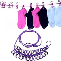 PulGos Retractable Clothesline with 12 Metal Clips/Cloth Drying Rope/Hanging Rope for Outdoor/Home/Travel (Multicolor)-image-10