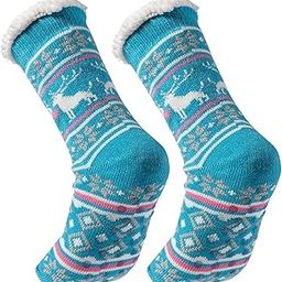Women Men Sherpa Lining Fuzzy Slipper Socks, Winter Crochet Christmas Thermal Slipper Sock with Silicone Grippers Pack Of 1_Sky Blue-image-71