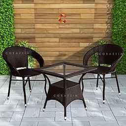 Corazzin Garden Patio Seating Chair And Table Set Outdoor Balcony Garden Coffee Table Set Furniture With 1 Square Table And 2 Chairs Set (Dark Brown) Rattan, 32 Inch, 19 Inch-image-24