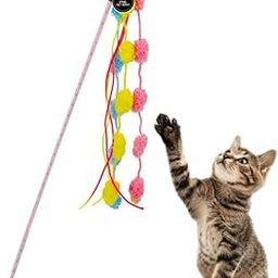 PSK PET MART 1Pcs Retractable Bell Teaser Wand Toy, Interactive Natural Feather Kitten Toy Plastic Stick-image-4