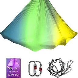 Aerial Yoga Hammock L:5M W:2.8M Aerial Pilates Silk Yoga Swing Set with 2000 Ibs Load Include Carabiner,Daisy Chain, Pose Guide-image-1