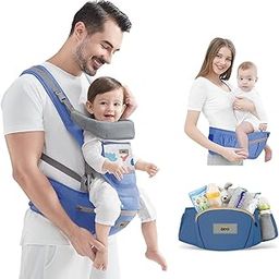 Golden Bee Comfort Nest Baby Carrier With Hip Seat, Multi-Carry Positions, Ergonomic Design, Newborn to Toddler, 100% Cotton Fabric with Breathable Mesh, 4 to 36 Months, Up to 20 kg,for All Seasons (BLUE)-image-43
