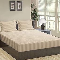 Cool Dealzz TC 300TC Pure Cotton Plain Stripe Queen Size Double Bedsheet for Double Bed with Two Pillow Covers (Queen, Beige) (90X100 Inches)-image-8