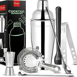 Unify 6 Pieces Stainless Steel Bartender Kit | Premium Cocktail Shaker Set for Home Bar & Parties | Includes Peg Measurer 30/60ml, Bar Spoon, Ice Tong, Muddler, Strainer | Professional Bar Tool Set-32
