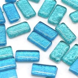 Sweven Art Mosaic Tiles, 10x20mm Size Rectangles, 4mm Thick, Glitter Blue & Aqua (Pack of 200Gms)-image-2