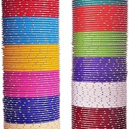 Stylish Multi colour Metal Bangles set for women and Girls with Zari and Cutting Design | Fancy Multicolour Bangles for women | Metal Chudi Set For Women | Women's Bangles-7