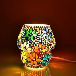 Vijyas Multicolor Mosaic Glass LED Table Lamp – White Star Design Night Light for Baby Room, Kids Bedroom, Living Room, Bedside, Home Décor – Small Plug-in Decorative Light (Pack of 1) (multiB)-picture-4