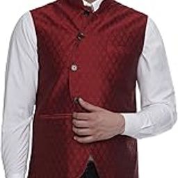Maroon Jacquard Printed Silk Nehru Jacket (maroon)-image-97