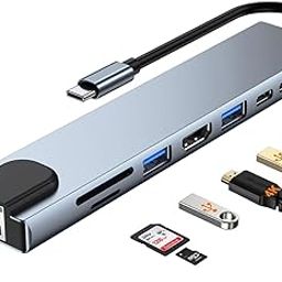 Lapster 8 USB-C Hub (8-in-1) 30Hz HDMI, 100 Mbps Ethernet, USB 3.0, microSD/SD Card Reader, Type-C Data, PD Charging, USB 2.0, Type-C Plug for Laptop, PC (Grey)-67