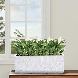 BonKaso Rectangle Pots for Plants - 21" Highly Durable Polymers Lightweight Indoor Outdoor Flower Pot Planter for Living Room, Balcony Garden White Marble-image-14