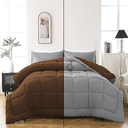 Grace Linen Heavy Winter Comforter Double Bed Size (90"X100") - 600 GSM Winter Blanket Comforter/Rajai/Duvet Microfiber Super Soft Fluffy Double Bed - Chocolate Brown/Silver Grey Color-picture-7