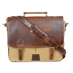 Volere Leather Canvas Laptop Messenger Bag for Men – Vintage Shoulder Bag for Office, Travel & College | 16-Inch Waxed Canvas Laptop Satchel (Black, Beige, Green)-image-47