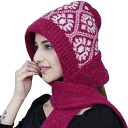Women Winter Cap With Attached Muffler - Knitted Woolen With Lovely Scarf, Multiple Colours - Beautifully Designed to Protect Ear & Neck From Cold Winds - Stylish Girls-image-96