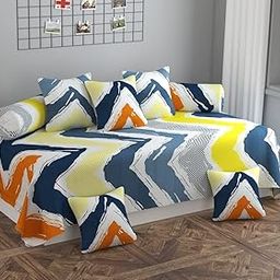 Dworth Premium Glace Cotton Diwan Set for Living Room (Diwan Set 8 Pieces | 1 Single Bedsheet, 2 Bolster Covers and 5 Cushions Cover), Multicolor-image-45