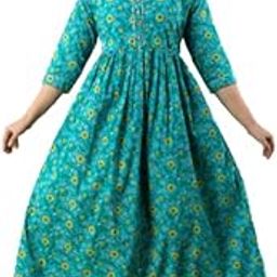 Women's Cotton Floral Printed Anarkali Maternity Feeding Kurti (Sky Blue-XXL)-17
