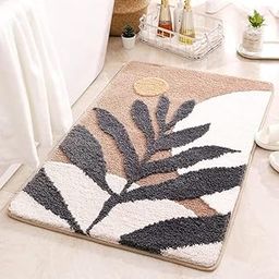 GAVI Home Decor Multicolor Anti Skid Bath Mat for Bathroom, Anti Slip Bath mat, Non Slip Bath mat Door mat for Bathroom, Living Room Kitchen Bedroom (Leaf Gray & White)-image-30