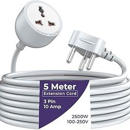 Embox Extension Board 5 Meter Long Wire Cord 2500W Heavy Duty Extension Board 6A Expandable Single Outlet Socket Extension with 3 Pins One Plug Extension Cord Indoor Outdoor Use 5 mtr Extension Cord-13