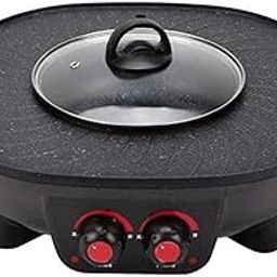 FEELING MALL Multi Functional Electric BBQ Hotpot Non Stick Double Layer Barbecue Grill pan | Korean Style 2 In 1 Multifunctional Nonstick Electric Bbq Raclette Hotpot With Grill Pan (Square Hot Pot)-10