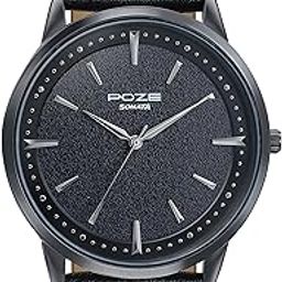Poze Quartz Analog Black Dial Leather Strap Watch for Men-12