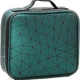 Adson Travel Makeup Case PU Leather Professional Cosmetic Train Cases Artist Storage Bag Make Up Tool Boxes Brushes Bags with Compartments Waterproof Detachable Vanity Organizer (Green Diamond)-image-40