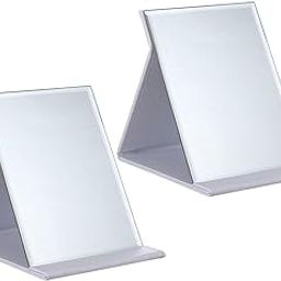 YANCI® Portable Folding Makeup Mirror Black PU Leather Travel Mirror Vanity Mirrors with Stand Super HD Compact Foldable Mirror for Travel, Camping, Office Desk, 6.69 x 4.72 Inch, White, Pack of 2-41
