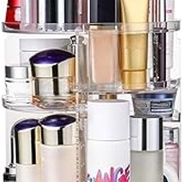 INOVERA (LABEL) Cosmetic Makeup Organizer for Women, Bride & Girls - 360 Rotating Storage Organiser Box - Dressing table Vanity Case Holder for Lipsticks, Skincare Kit & Brushes Set - Transparent-34