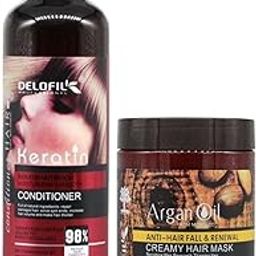 Keratin Conditioner and Argan Oil Hair Mask Set, 500ml & 1000ml, All Hair Types, Paraben Free-image-67