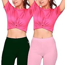Flexy Women's Premium Shaping Tights – Cotton Elastane Blend, High Rise Design with Soft Bio-Washed Finish and Comfort Fit (95 CM | Size XL) - Light Pink + Dark Violet (Pack of 2)-picture-7