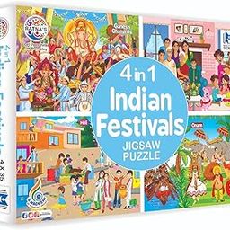 Ratna's 4 in 1 Indian Festivals Jigsaw Puzzle for Kids | 4 Jigsaw Puzzles with 35 Pieces Each for Festivals Like Ganesh Chaturthi, Raksha Bandhan, Holi & Onam Puzzle for Kids 3+ Years-4