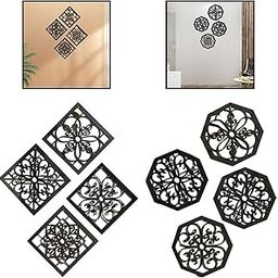 CALANDIS™ 4 Pieces Wooden Hollow Carved Wall Decor 7.87inch Rustic Wall Art for Office Square | Figurines | Home Dacor-image-22