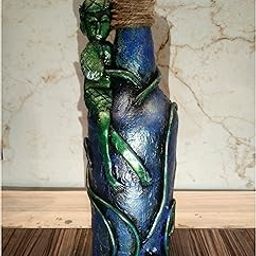 Antique Bottle for Decoration | Blue-Green-Golden-Black | Tribal man sitting on the Bottle | Interior Item | With jute Finishing-54