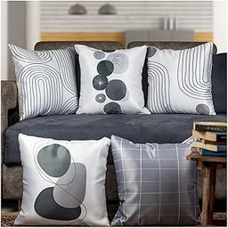 Vendola Monochrome Microfiber Satin 250TC Cushion Pillow Covers, Multicolor, Set of 5 (16X16 Inches, Monochrome)-130