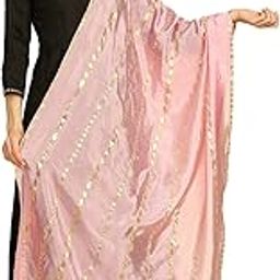 Women's Baby Pink Silk Dupatta with Gotta Patti Work-image-46