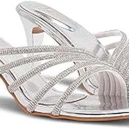 jm looks Women's Kitten Heel Strappy Rhinestone Sandals Slip-on Square Open Toe Heels Sparkling Sandals for Dress Party Prom Wedding Shoes-picture-1