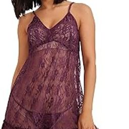 Women's Lace Self-Patterned Knee Length Babydoll with Matching Thong-image-10